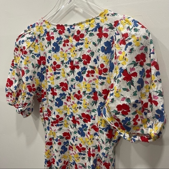 Rixo Target Puff Sleeve Linen Multicolor Floral Button Front Mini Dress Size 2 - Picture 8 of 10